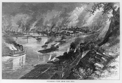 Pittsburg - view from Coal Hill. A view of the busy triangle, 1875