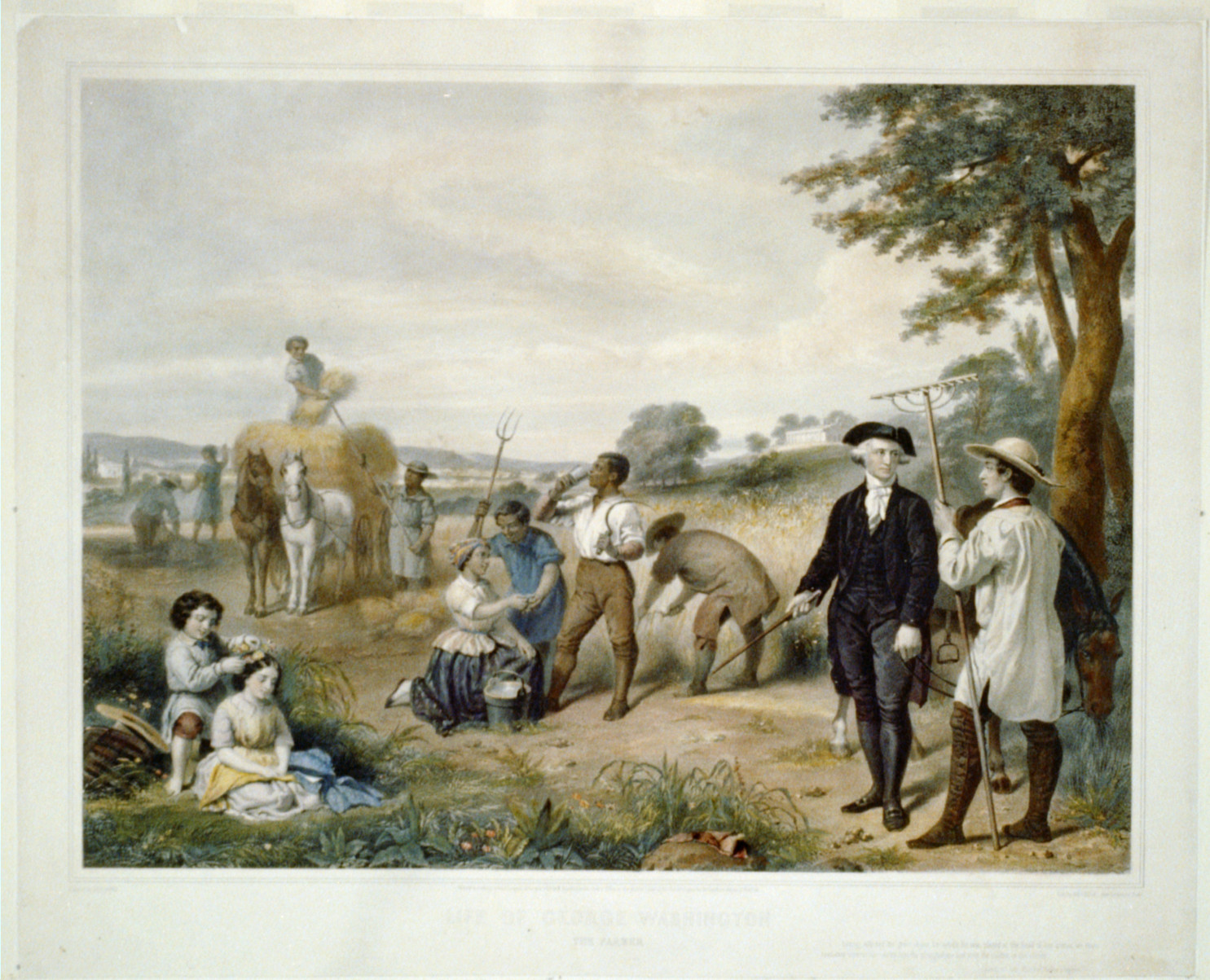 Life of George Washington--The farmer / painted by Stearns ; lith. by Régnier, imp. Lemercier, Paris., Paris : Lemercier, c1853. — antique lithograph