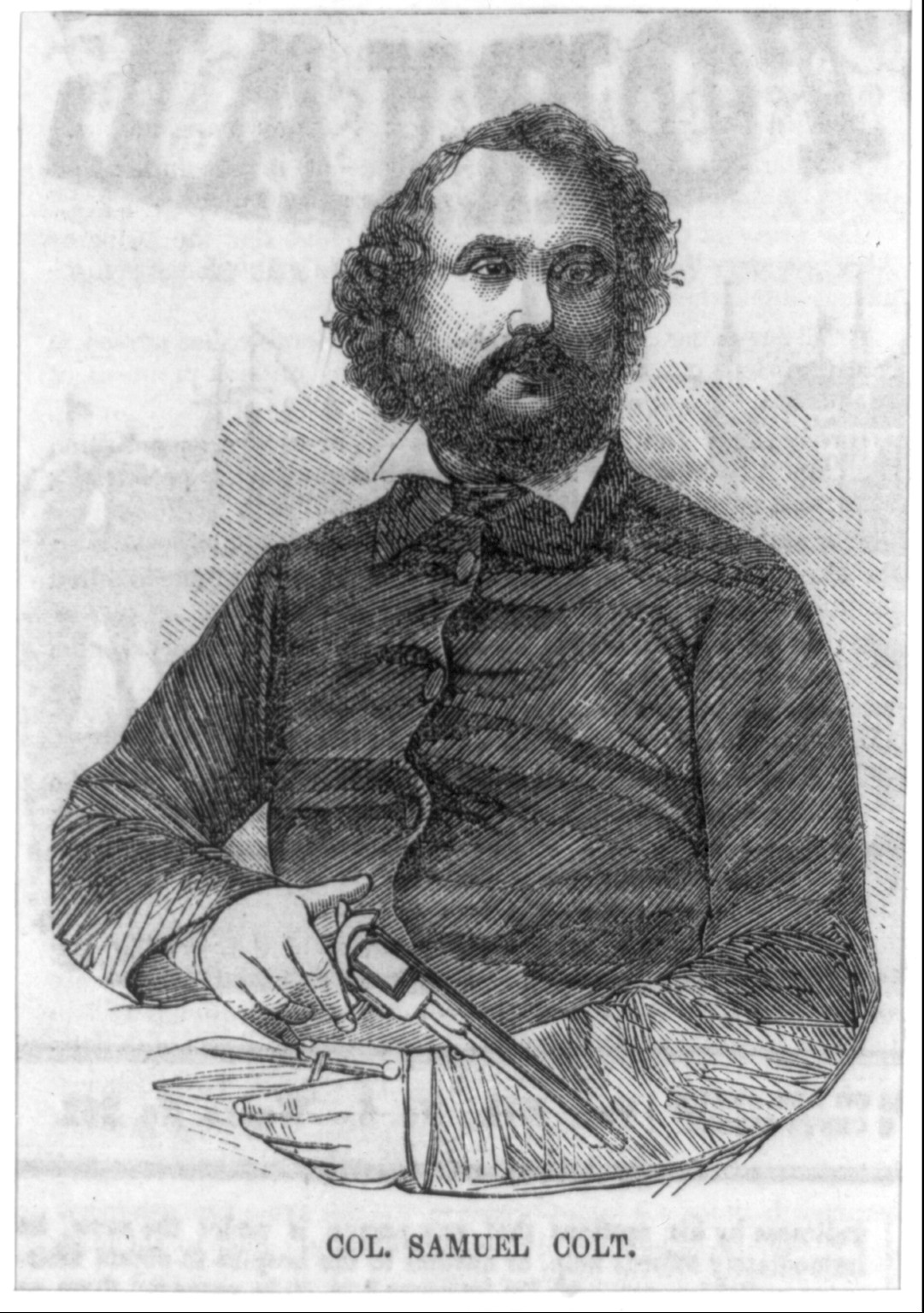 Col. Samuel Colt, 1857 — antique engraving