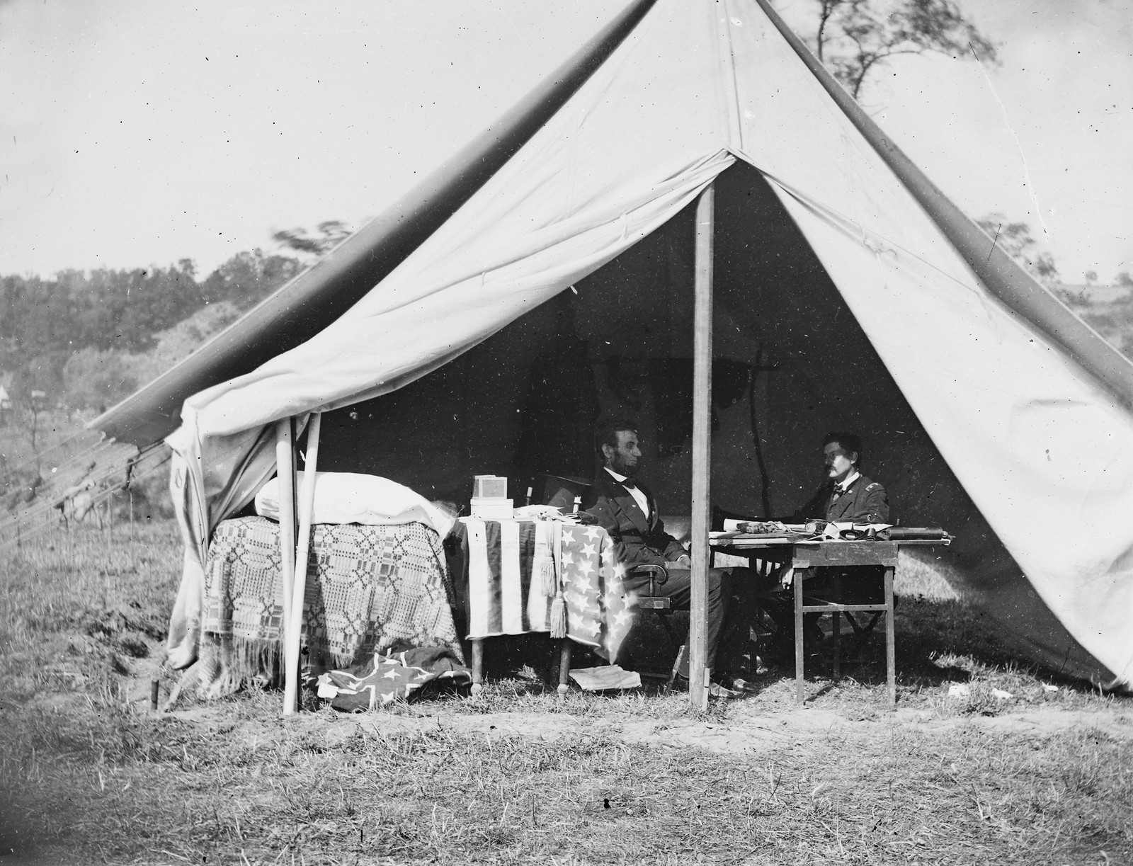 Antietam, Md. President Lincoln And Gen. George B. McClellan In The General's Tent; Another View, October 3, 1862 — historic photograph