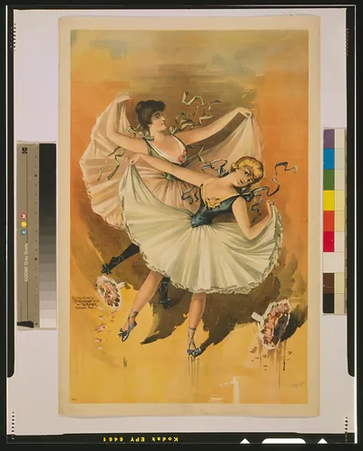 [Two ballerinas, blond woman in front with brunette woman behind]