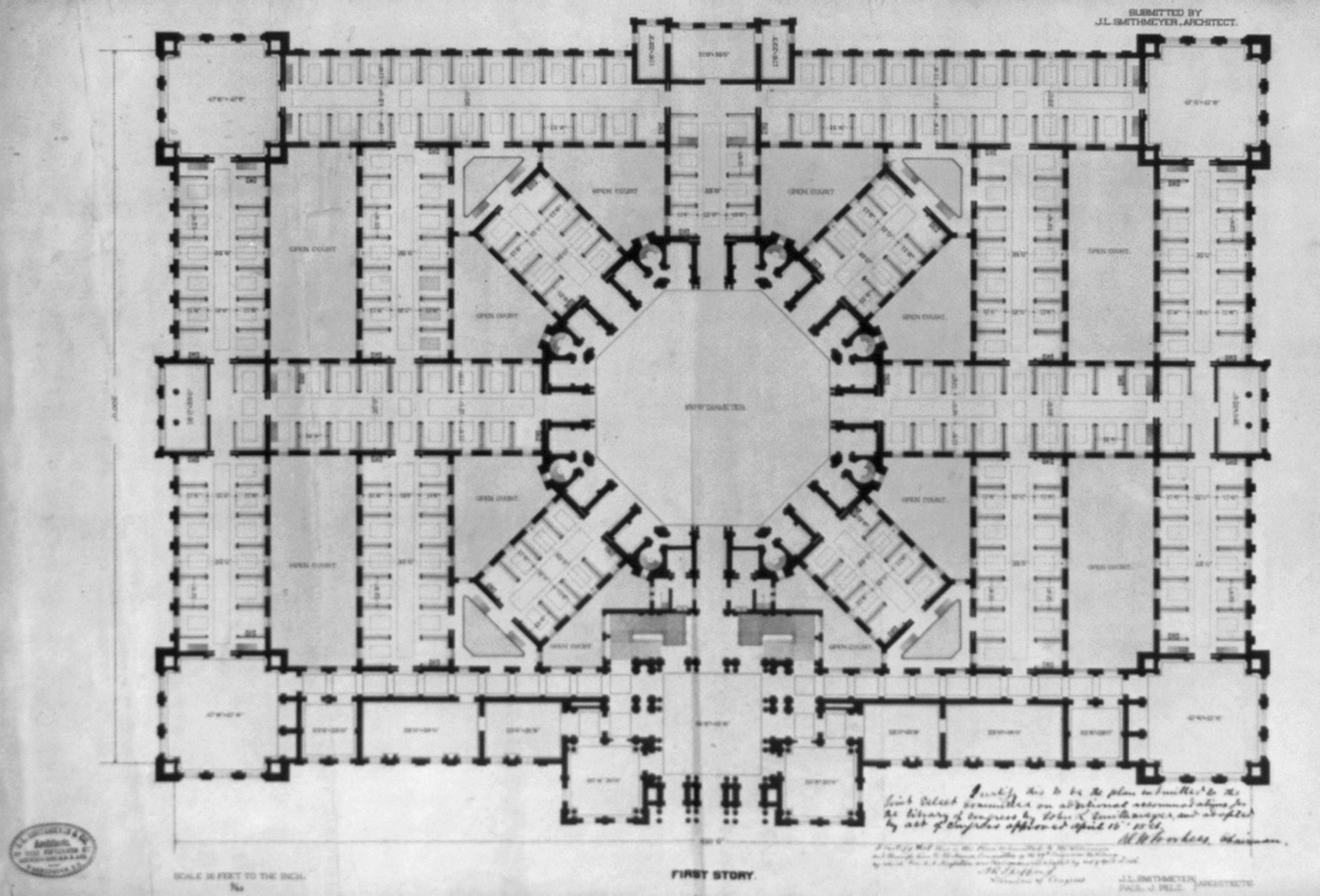 [Library of Congress, Washington, D.C. First story plan], and Engineering (ADE) Drawings" (http://www.loc.gov/rr/print/res/103_ade.html)." — historic drawing