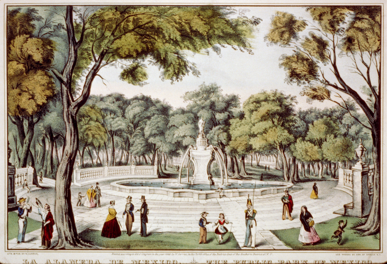 La Alameda de Mexico The public park of Mexico., New York : Published by N. Currier, 1848. — antique lithograph