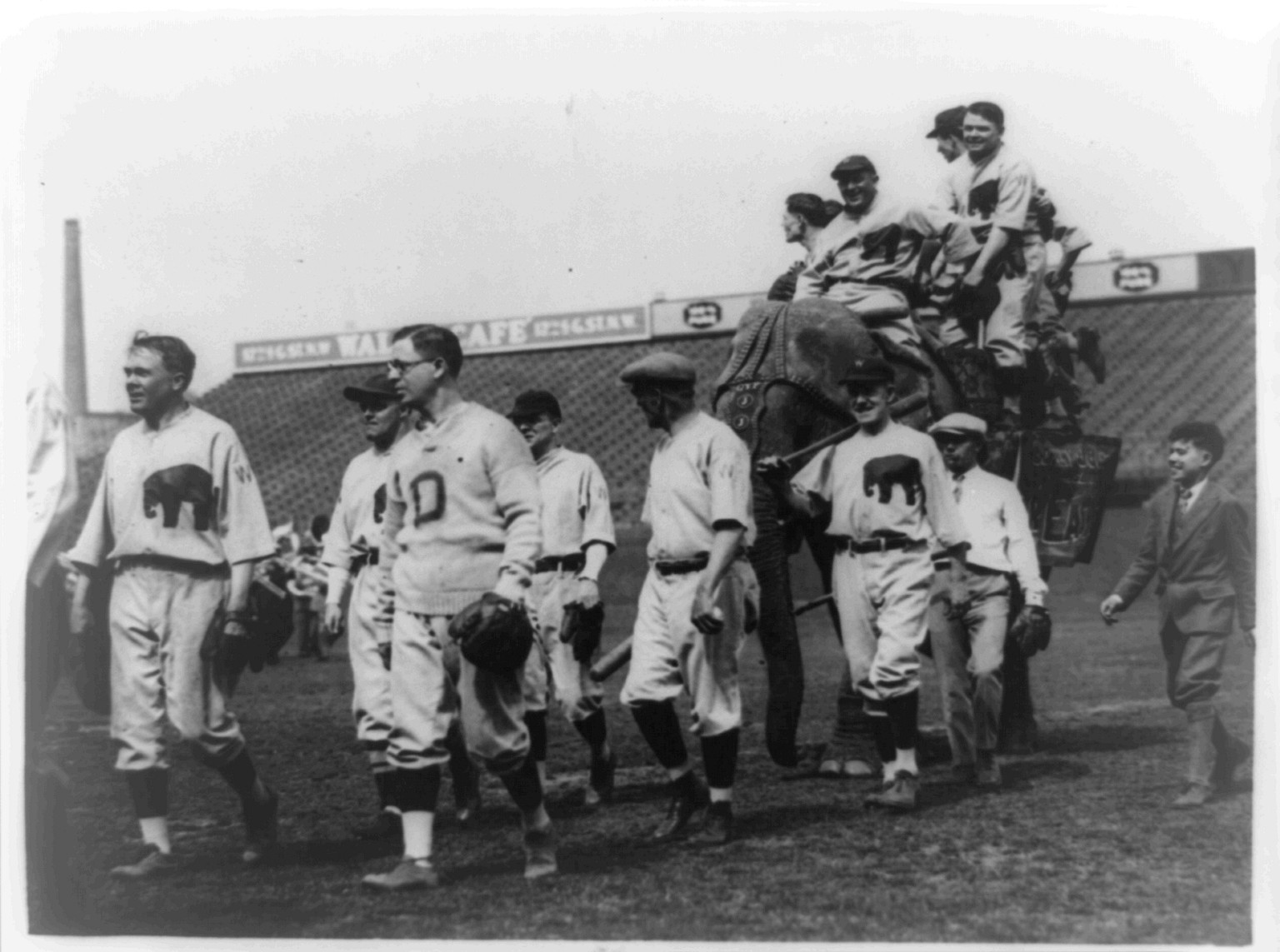 Members of the Republican baseball team of the House of Representatives parading around the field at American League Park..., [1926 May 3] — historic photograph