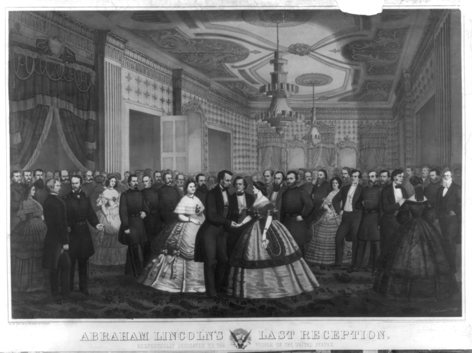 Abraham Lincoln's last reception / Hohenstein., Philadelphia : John Smith, 1865. — antique lithograph