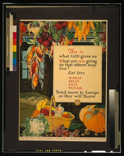 Food Administration poster: Eat less wheat, meat, fats, sugar