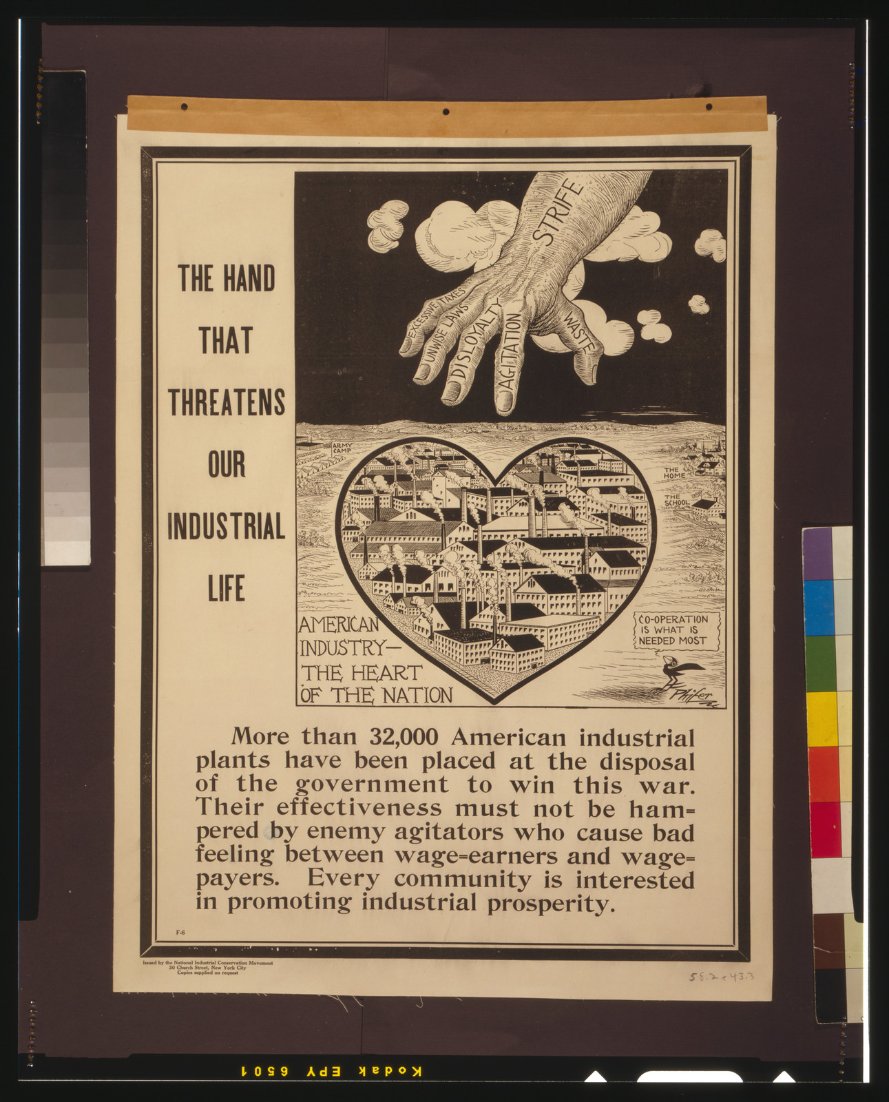 The hand that threatens our industrial life American industry - the heart of the nation / Phifer., [1917] — vintage poster