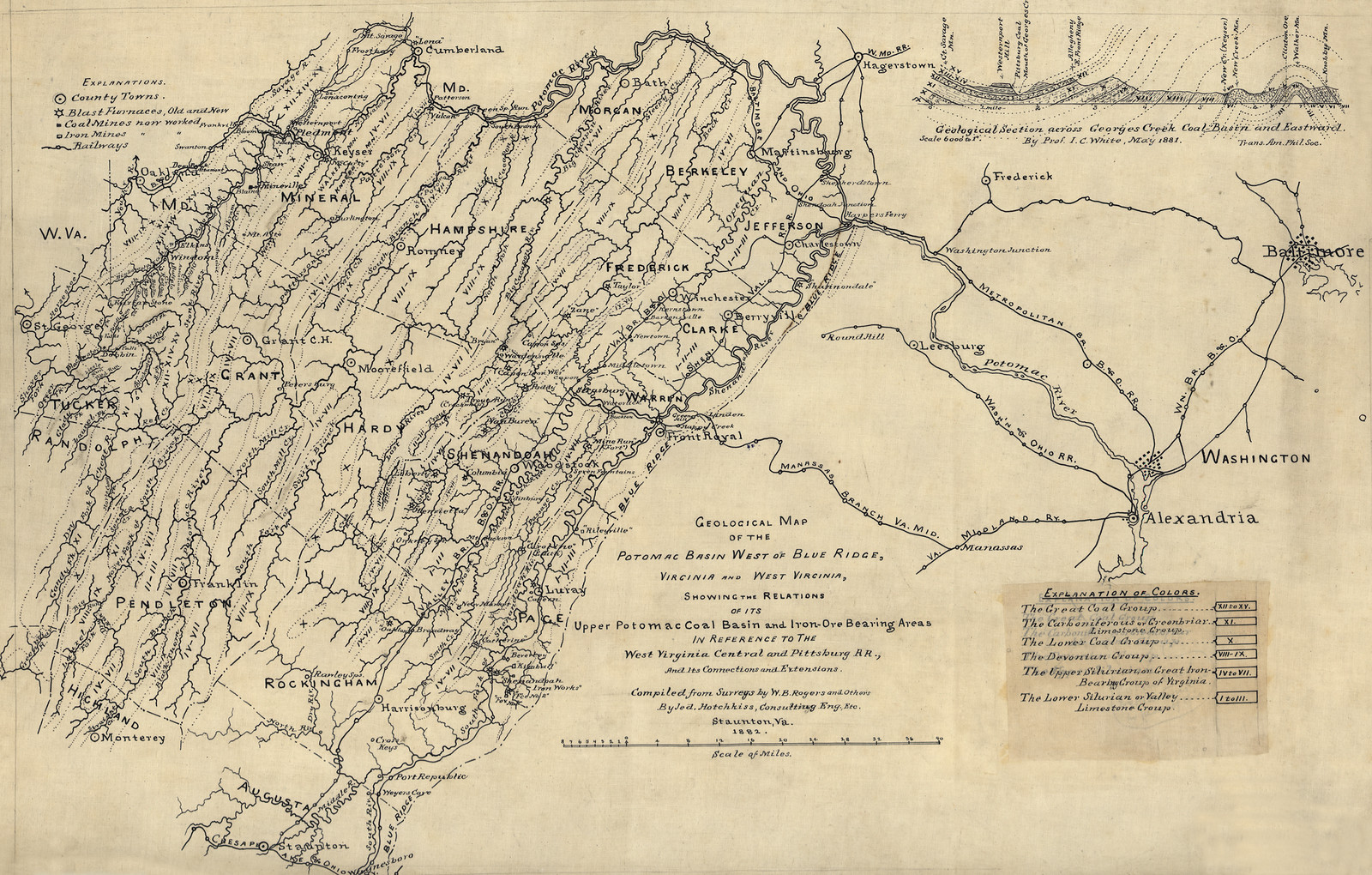 cwh00220Geological map of the Potomac basin west of Blue Ridge, — antique map