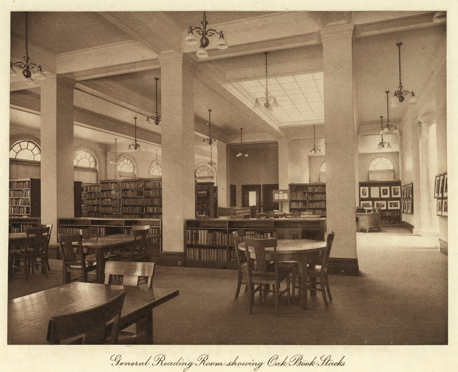 General Reading Room Showing Oak Book Stacks — historic image