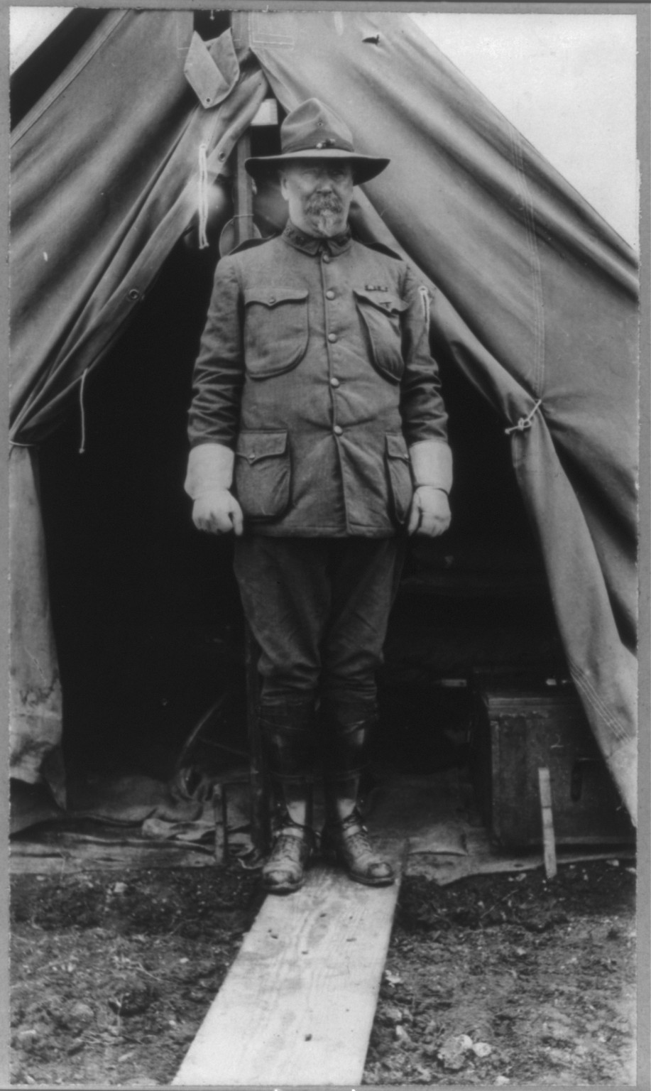 Fort Sam Houston, Tex., 1911-1912: Gen. Ralph W. Hoyt, standing outside tent, [between 1911 and 1912] — historic photograph