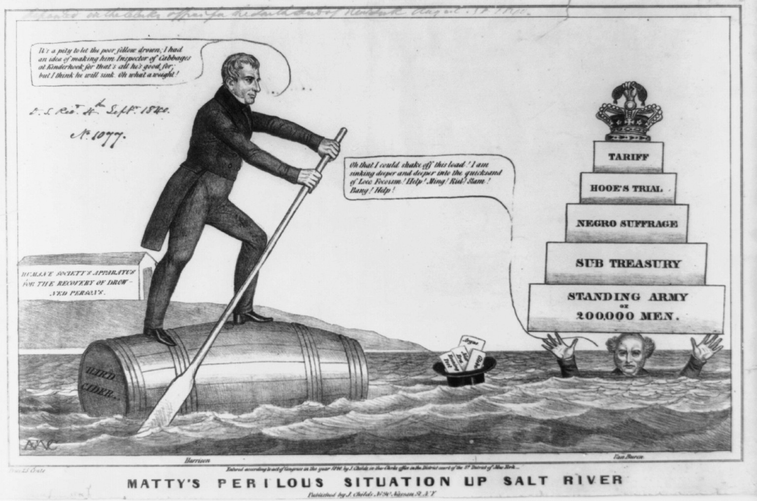 Matty's perilous situation up Salt River, N.Y. : Published by J. Childs, 1840. — antique lithograph