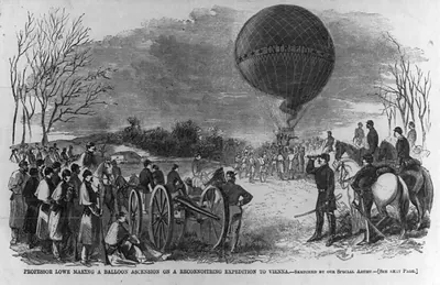 Prof. T. Lowe making a balloon ascension on a reconnoitring expedition to Vienna, Va.