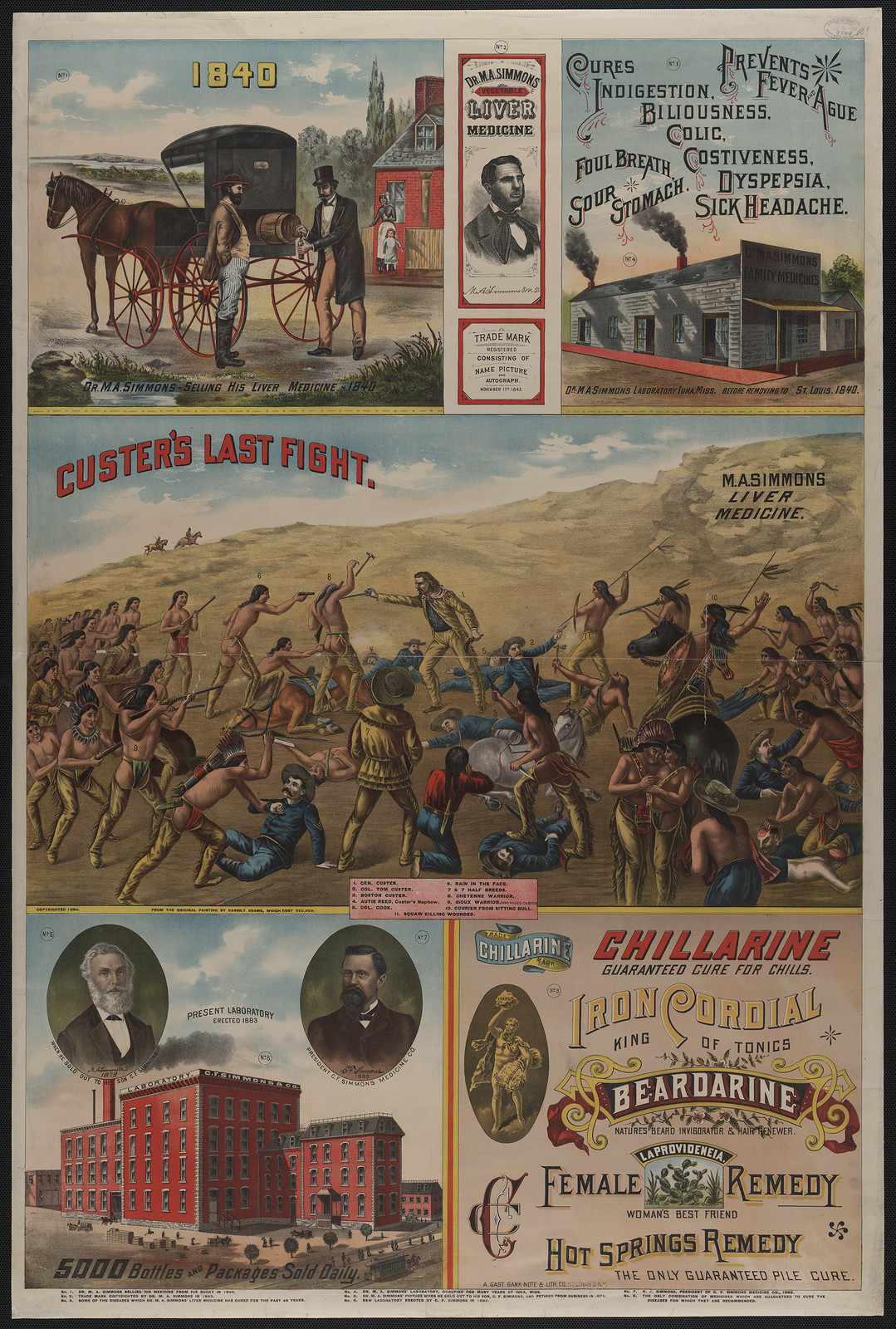 Dr. M.A. Simmons liver medicine, St. Louis & NY : A. Gast Bank-Note & Lith. Co., 1886. — antique lithograph