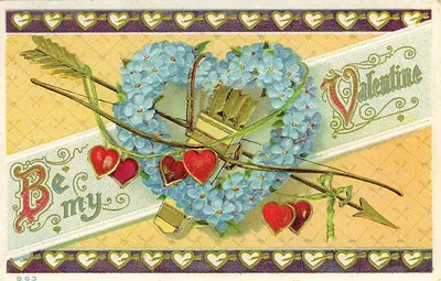 Be My Valentine postcard with forget-me-not heart wreath