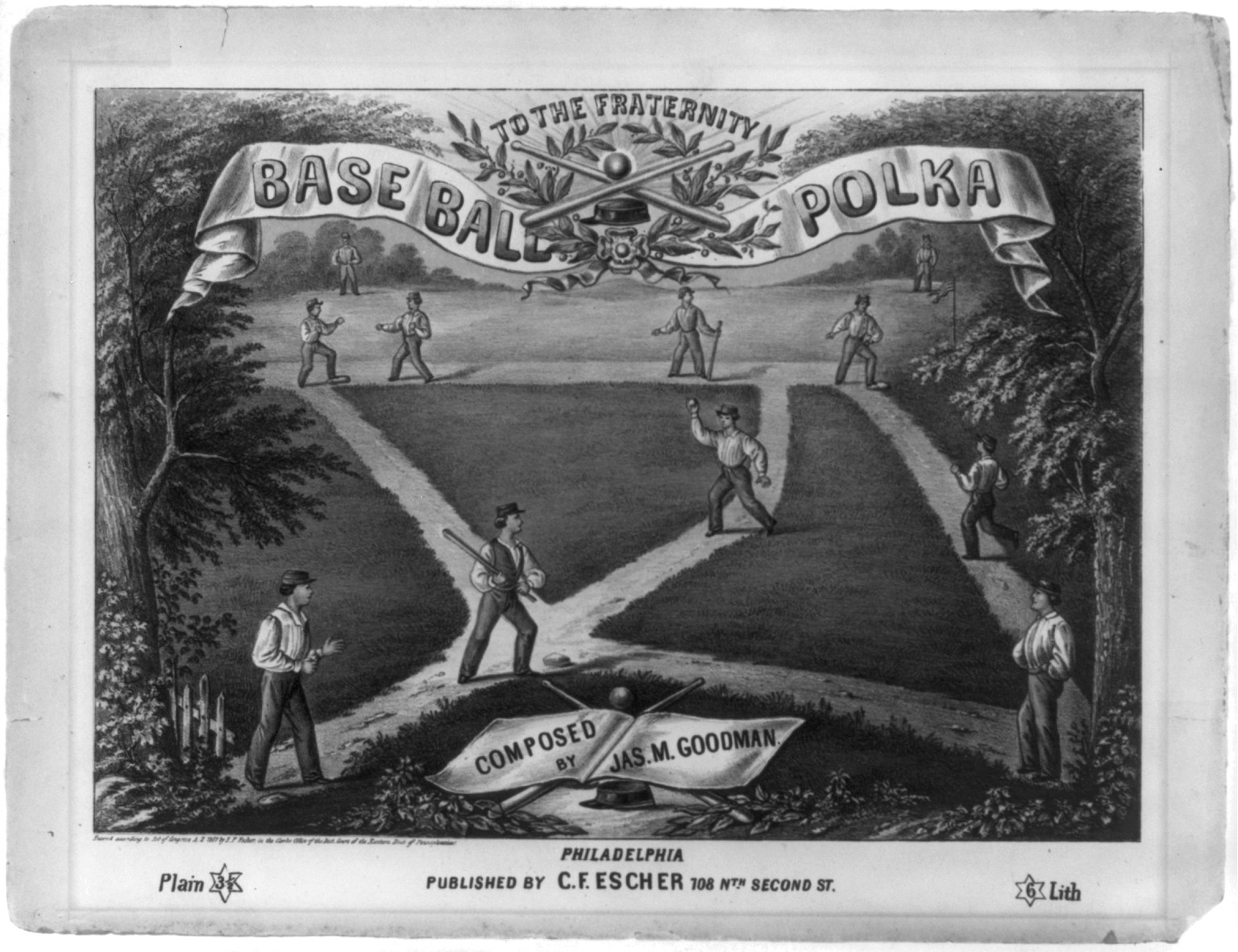 Baseball Polka"", c1867. — antique lithograph