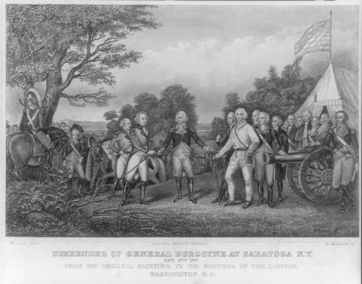 Surrender of Burgoyne at Saratoga, Oct. 17, 1777 — antique engraving
