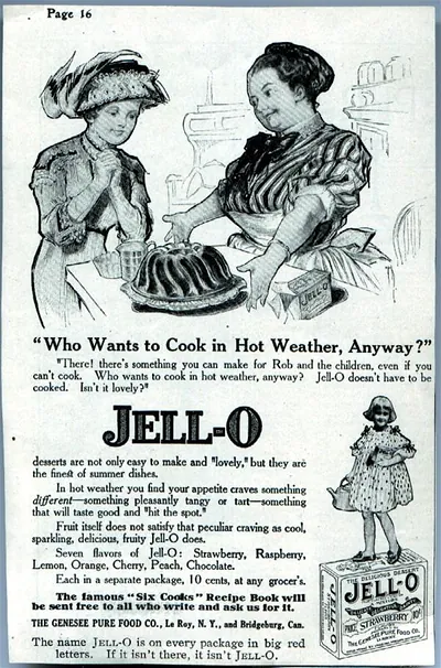 Jell-O magazine advertisement, 'Who Wants to Cook in Hot Weather, Anyway?'