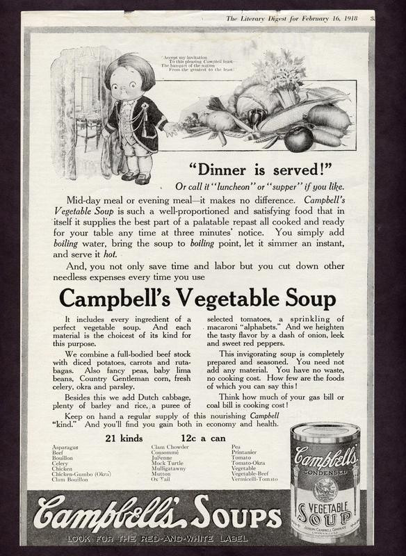 Campbell's Vegetable Soup advertisement, Literary Digest, February 16, 1918 — historic image