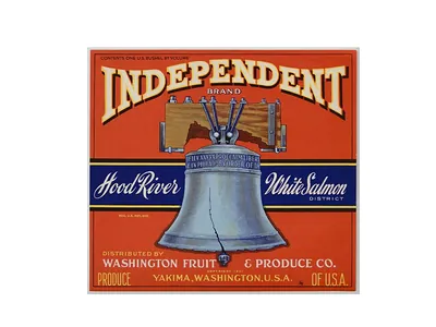 Independent Brand fruit crate label with Liberty Bell