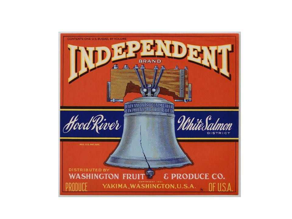 Independent Brand fruit crate label with Liberty Bell — historic image