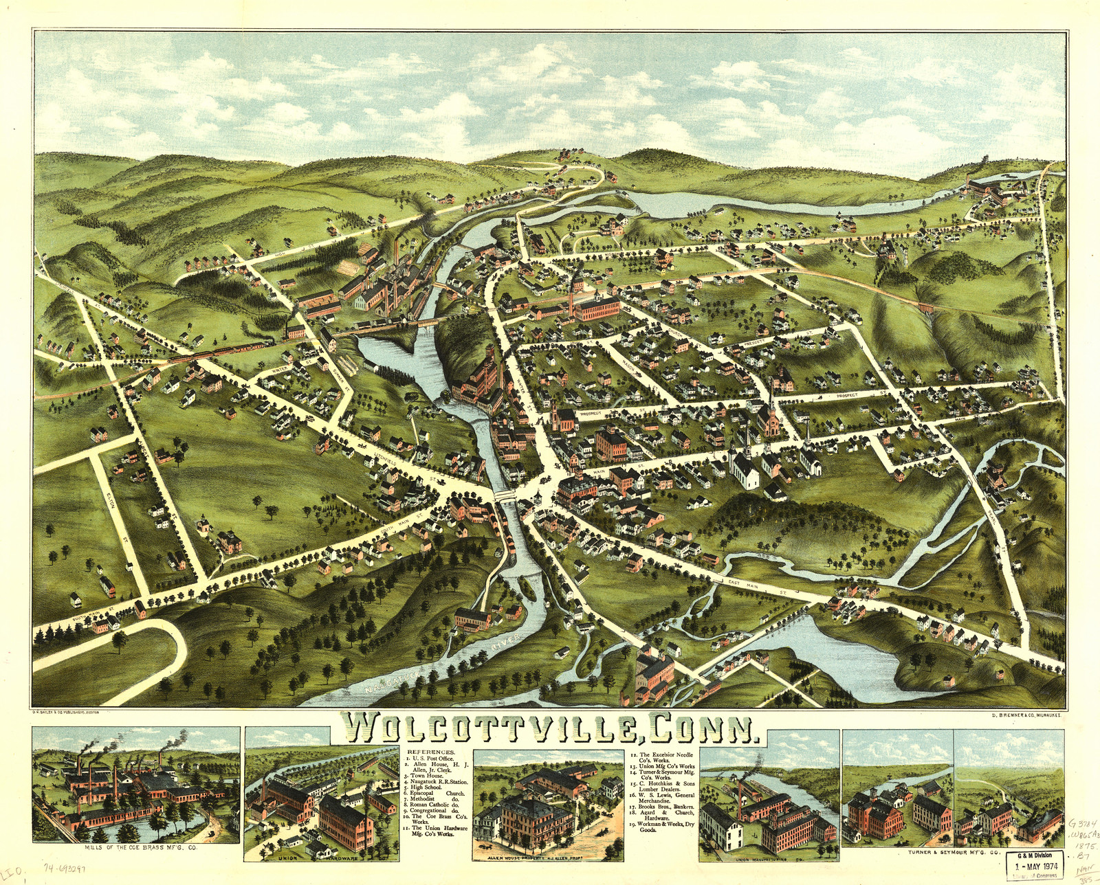 Wolcottville, Connecticut, 1875, 1875 — antique map