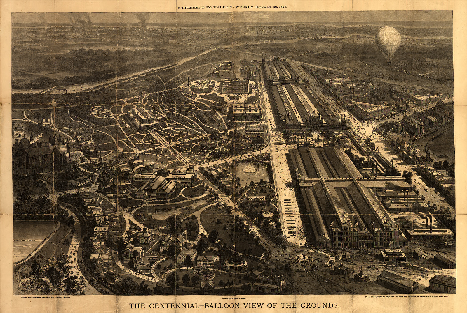The Centennial—Balloon View of the Grounds — historic image