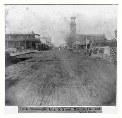 Sacramento City, K Street, Masonic Hall and Catholic Church
