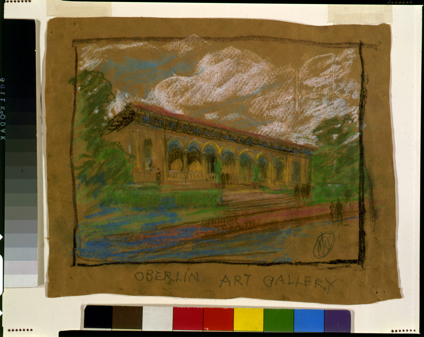 Pastel sketch of the Oberlin Art Gallery building — historic print