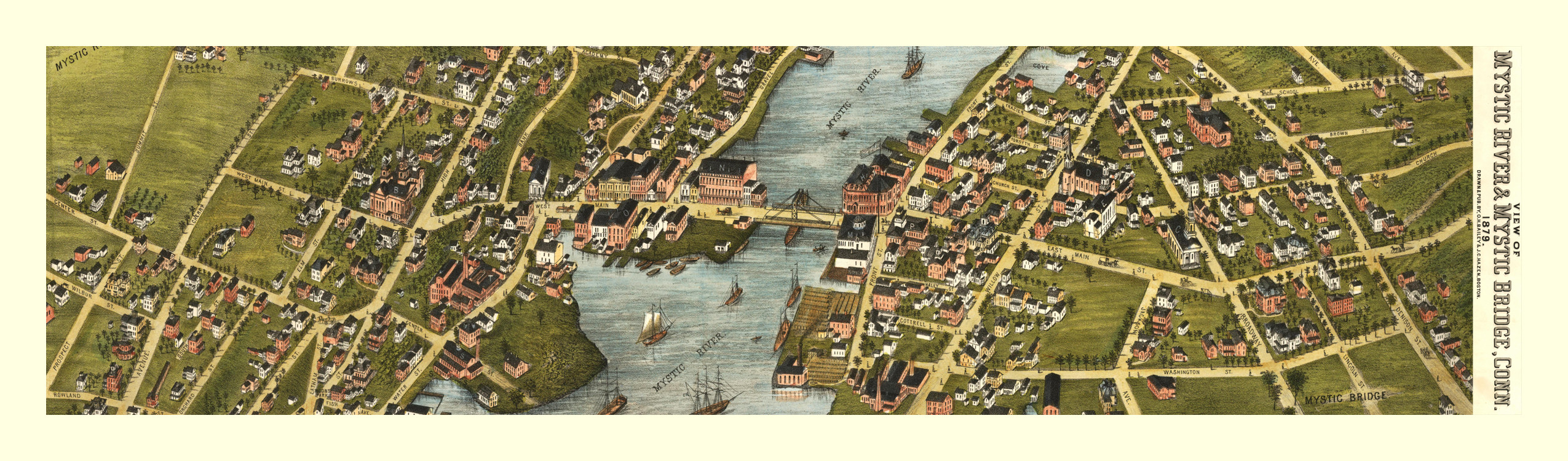 CT Mystic River 1879 MAP, 1879 — antique map