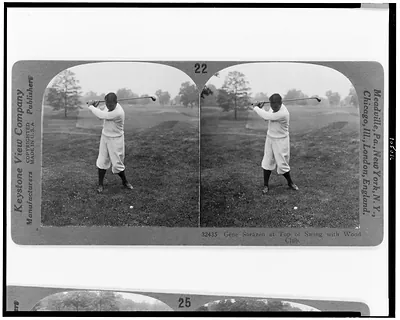 Gene Sarazen at top of swing with wood club