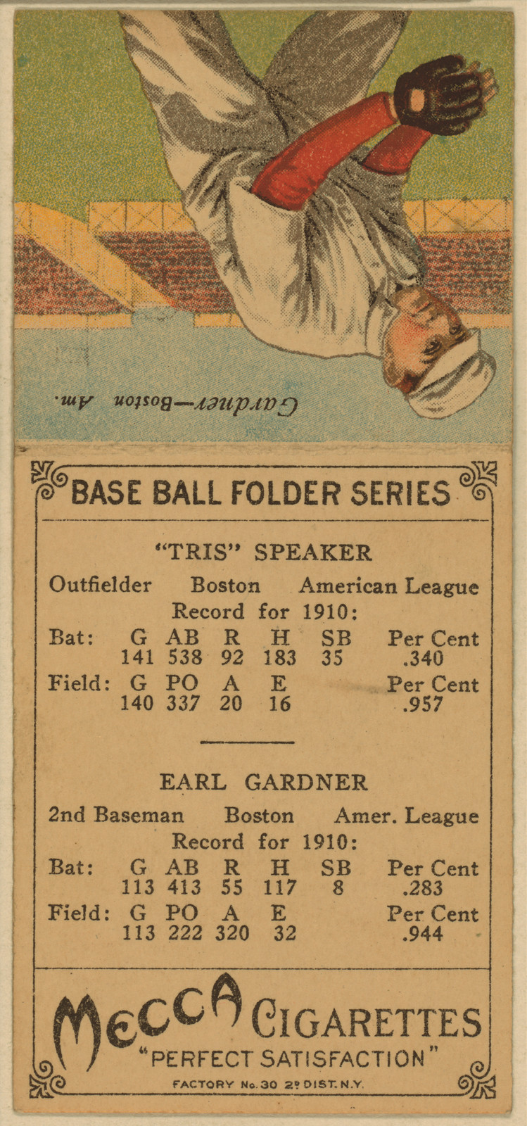 Mecca Cigarettes Base Ball Folder Series: Tris Speaker and Earl Gardner — historic image