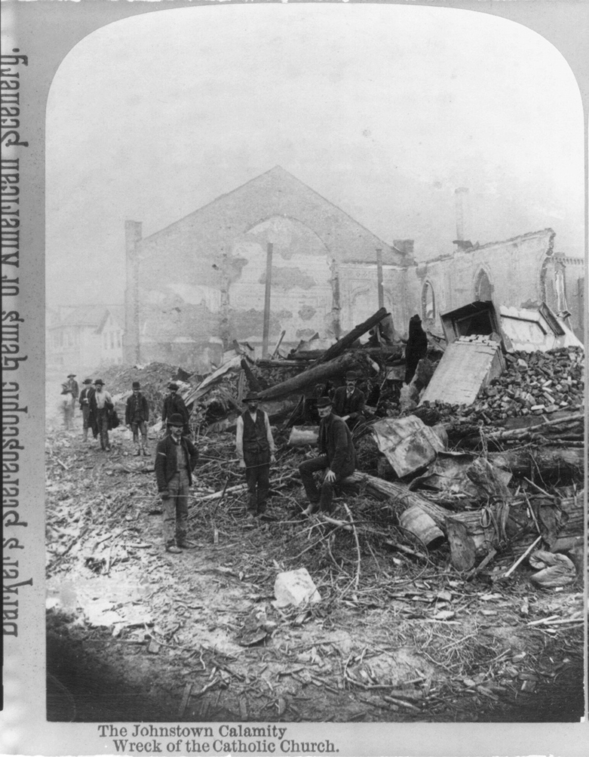 The Johnstown Calamity [Johnstown, Pa. Flood, 1889]: Wreck of the Catholic Church, c1889. — historic photograph