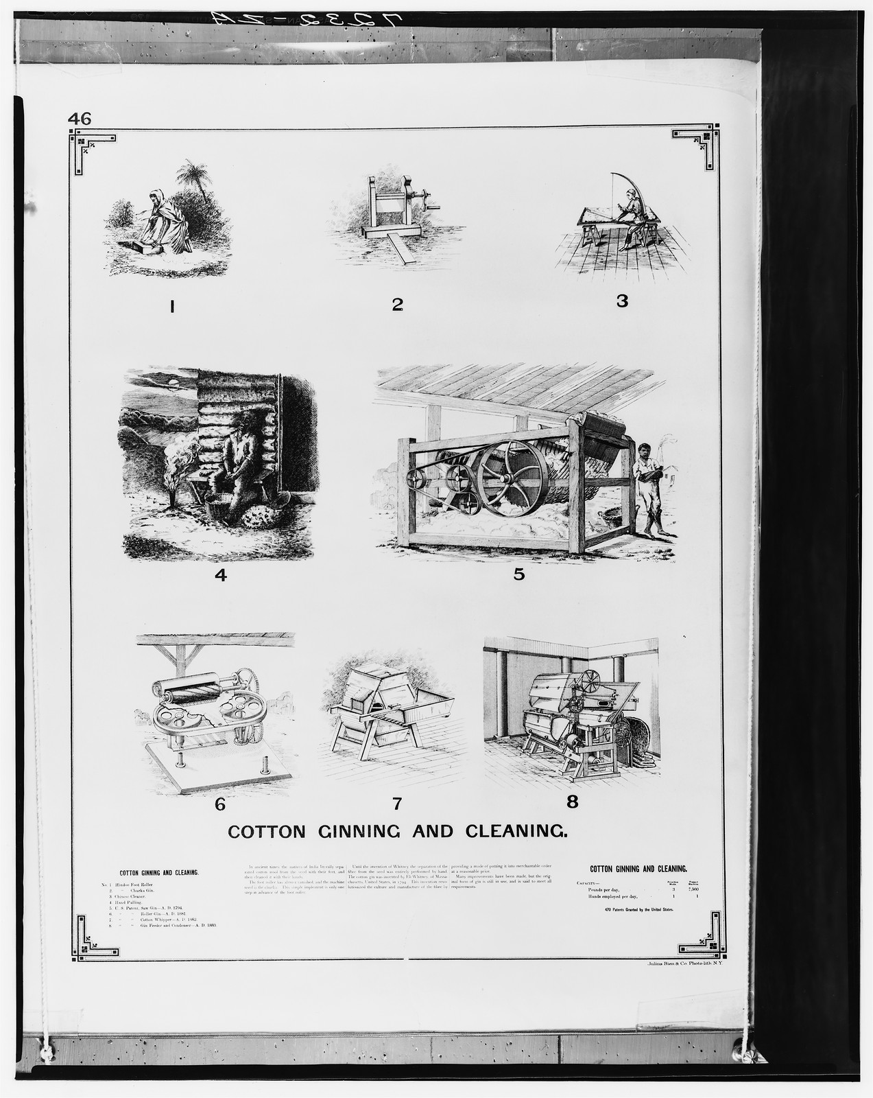Cotton Ginning and Cleaning: numbered machine illustrations — historic image