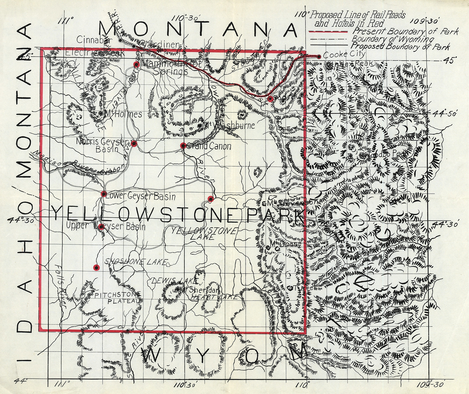 Proposed line of rail roads and hotels, 1912 — historic image