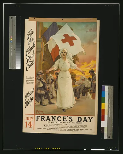 For the French Red Cross. Please help. July 14. France's day, in aid of the French Red Cross / Forestier ; W.H. Smith & Son, The Arden Press, Stamford Street, London, S.E.