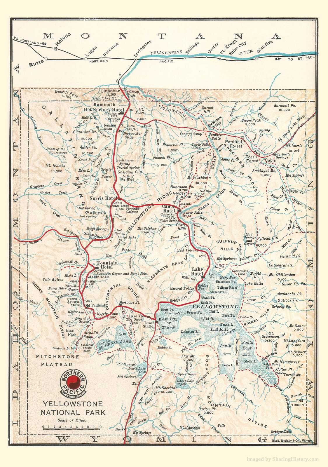 Northern Pacific map of Yellowstone National Park — antique map