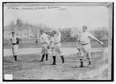 Pitchers Harry McIntire, Cyrus "Cy" Dahlgren, Joe McManus, Mordecai "3-Finger" Brown, Cincinnati NL (baseball)