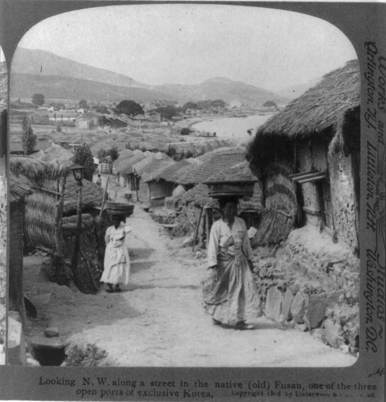 Looking N.W. along a street in the native (old) Fusan, ... Korea, c1904. — historic photograph