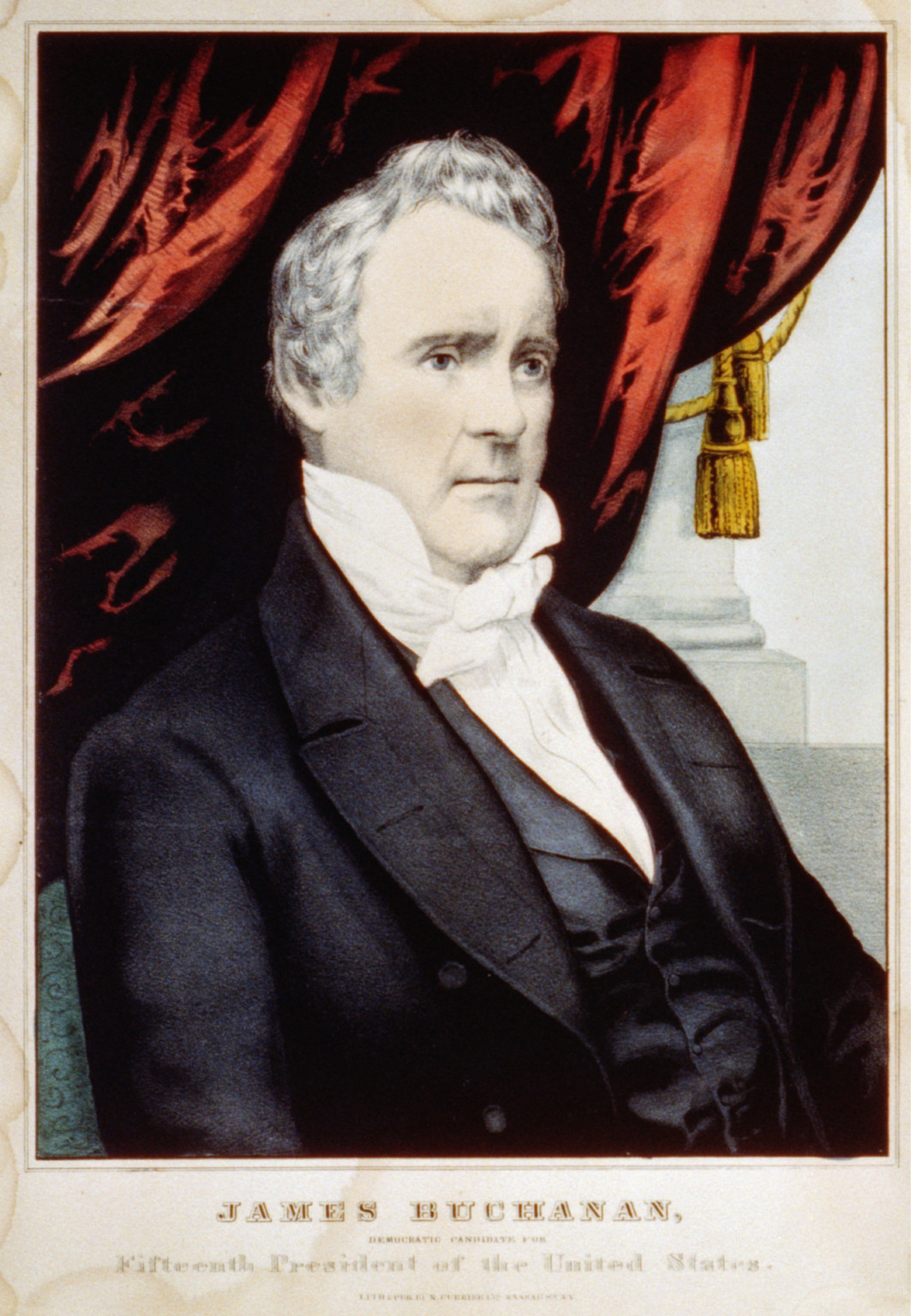 James Buchanan: Democratic candidate for fifteenth President of the United States, New York : Published by N. Currier, c1856. — antique lithograph