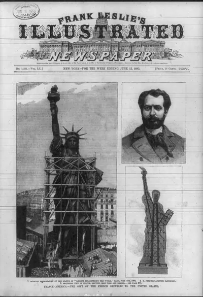3 illus.: 1. Official presentation of the Statue of Liberty enlightening the world Paris, July 4th, 1884 - 2. M. Frédéric-Auguste Bartholdi [head and shoulders] - 3. Sectional view of statue, showing iron core and braces
