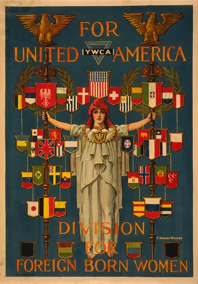 For united America, YWCA division for foreign born women / C. Howard Walker ; Carey Print Lith. N.Y.