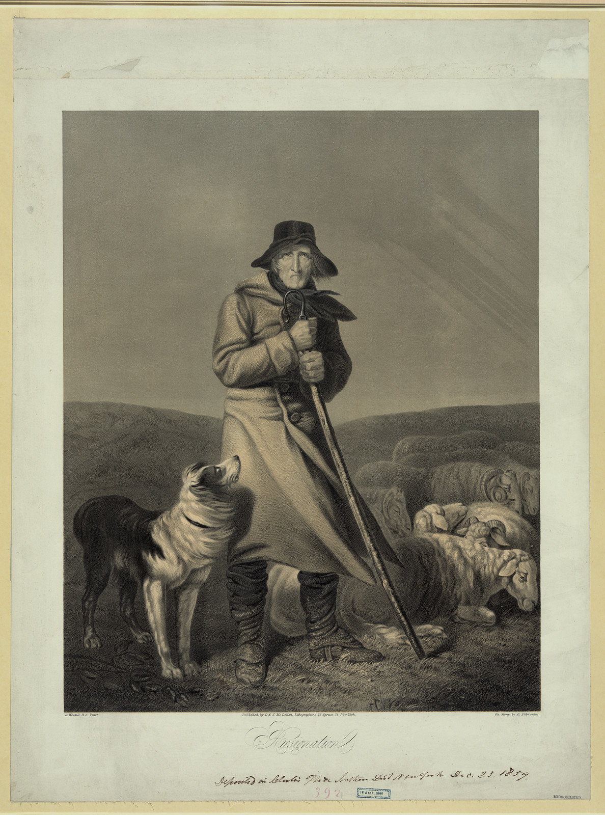 Resignation / R. Westall R.A. pinxt. ; on stone by D. Fabronius., New York : published by D. & J. McLellan, c1859. — antique lithograph
