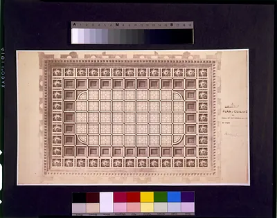 [United States Capitol (Washington, D.C.). Extension. South Wing. Hall of Representatives. Ceiling. Reflected plan rendering] / Tho. U. Walter, architect, extension, U.S. Capitol ; M.C. Meigs, capt. of engineers, in charge.