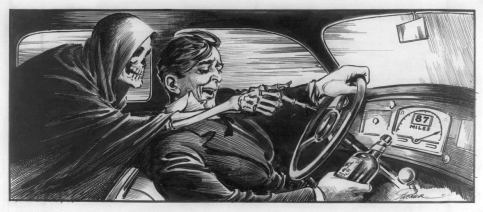 [Drunk driver and figure of death] — historic drawing