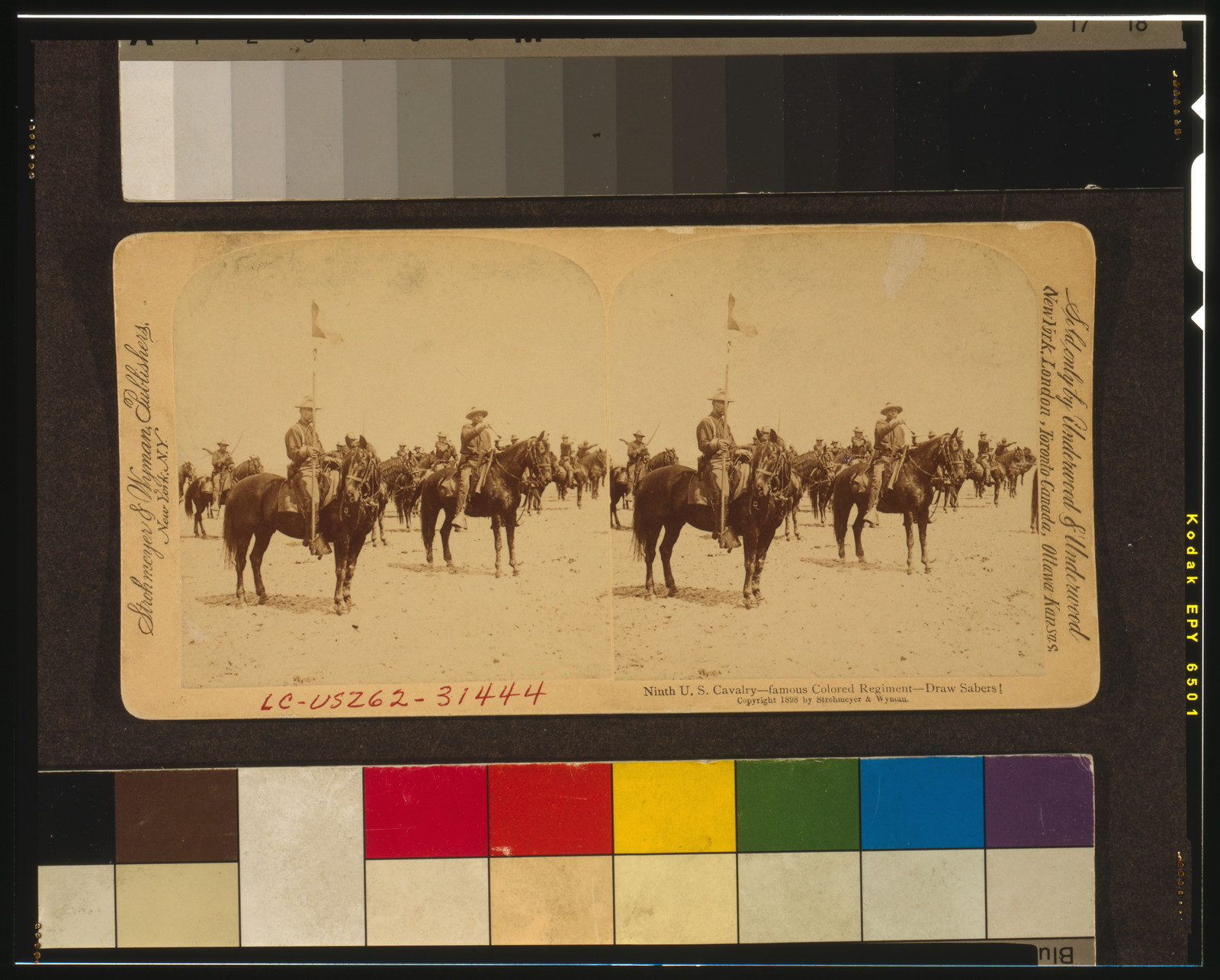 Ninth U.S. Cavalry--famous Colored Regiment--Draw Sabers!, New York, N.Y. : Strohmeyer & Wyman, publishers, c1898. — historic photograph
