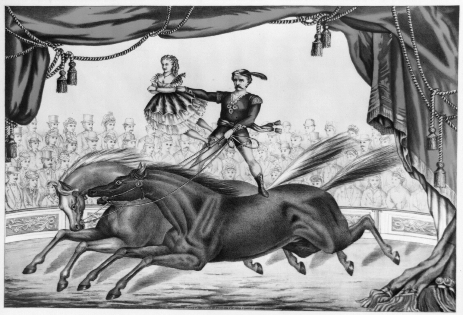 The two-horse act, c1874. — antique lithograph