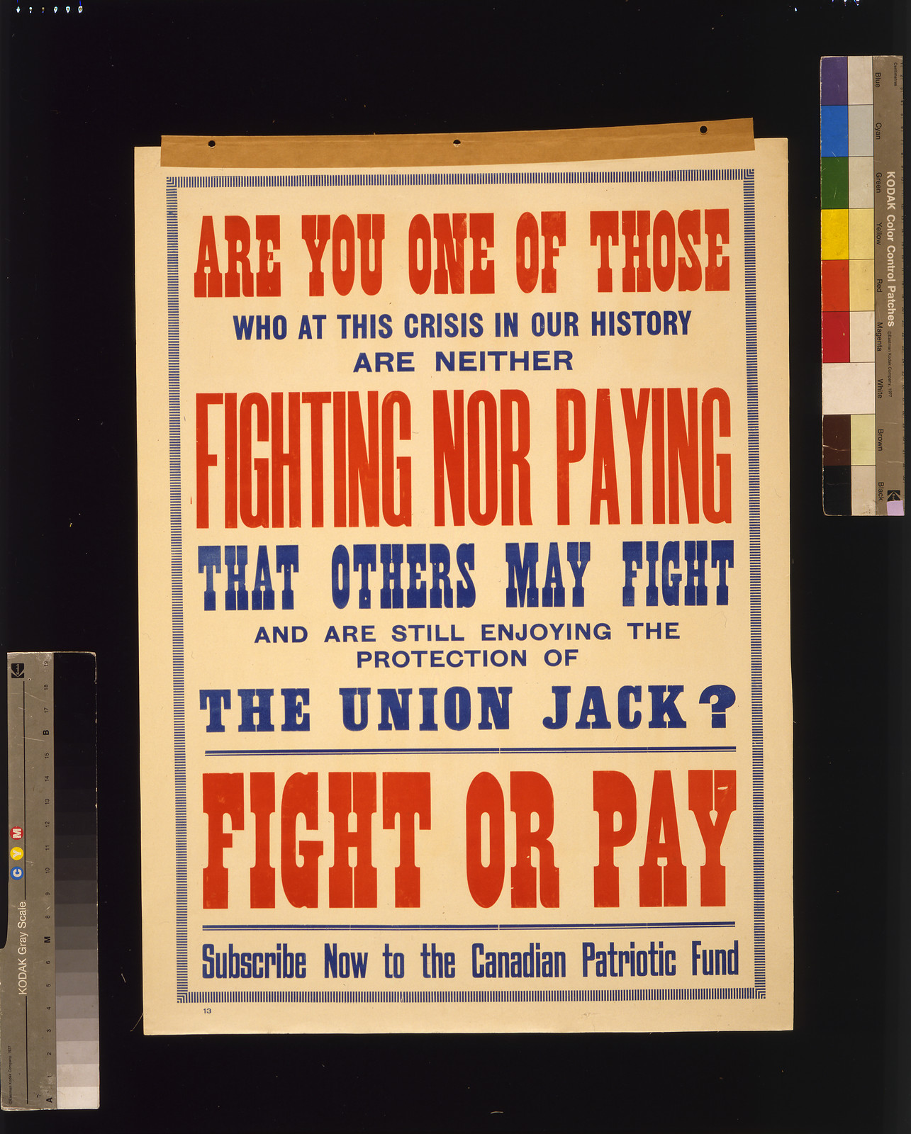 Fight or pay. Subscribe now to the Canadian Patriotic Fund, 1915 — vintage poster