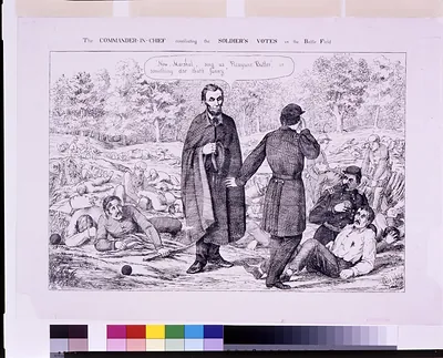The Commander-in-Chief conciliating the soldier's votes on the battle field