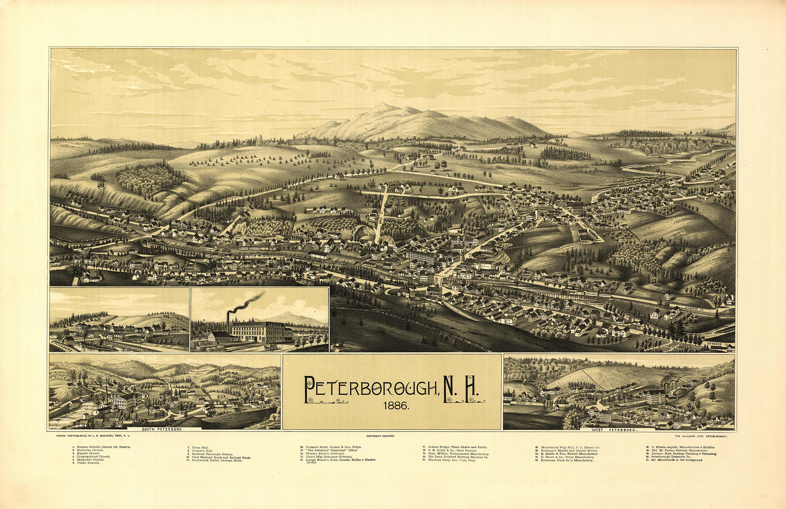 NH Peterborough 1886 MAP, 1886 — antique map