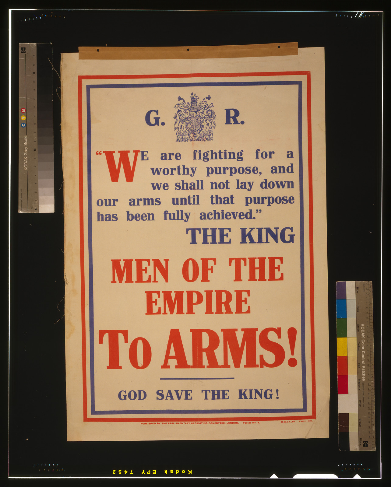 Men of the empire to arms! God save the king! / H.W. & V., Ld., London : Parliamentary Recruiting Committee, [1914] — vintage poster